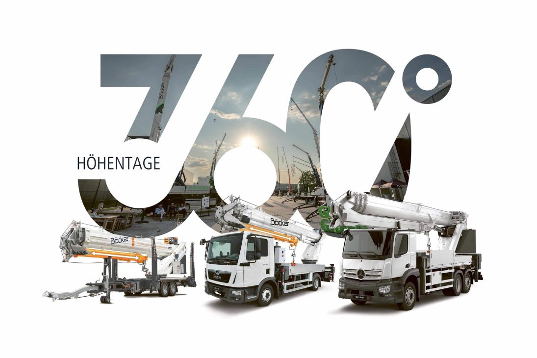 Böcker 360° Höhentage 2026 event graphic with truck cranes and trailer cranes