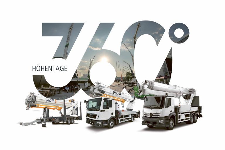 Böcker 360° Höhentage 2026 event graphic with truck cranes and trailer cranes