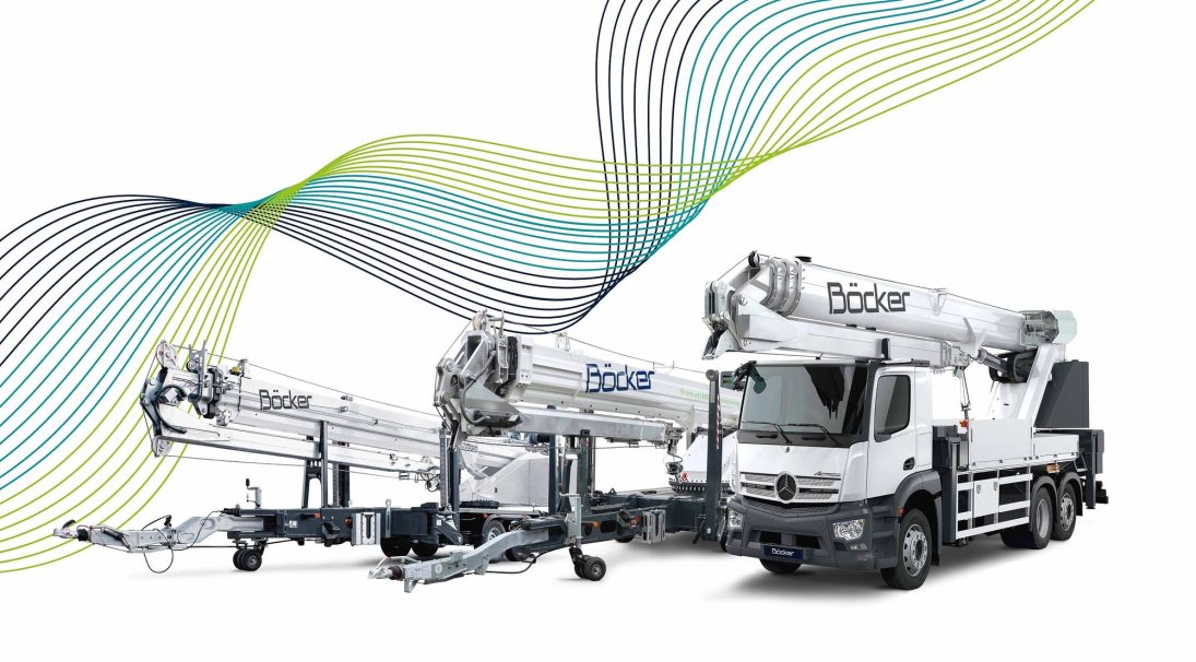 Böcker truck crane and trailer cranes representing the Dach+Holz 2026 exhibition line-up