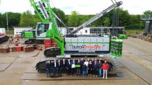Sennebogen 6220 HD duty cycle crane in Dutch Offshore livery at the handover ceremony