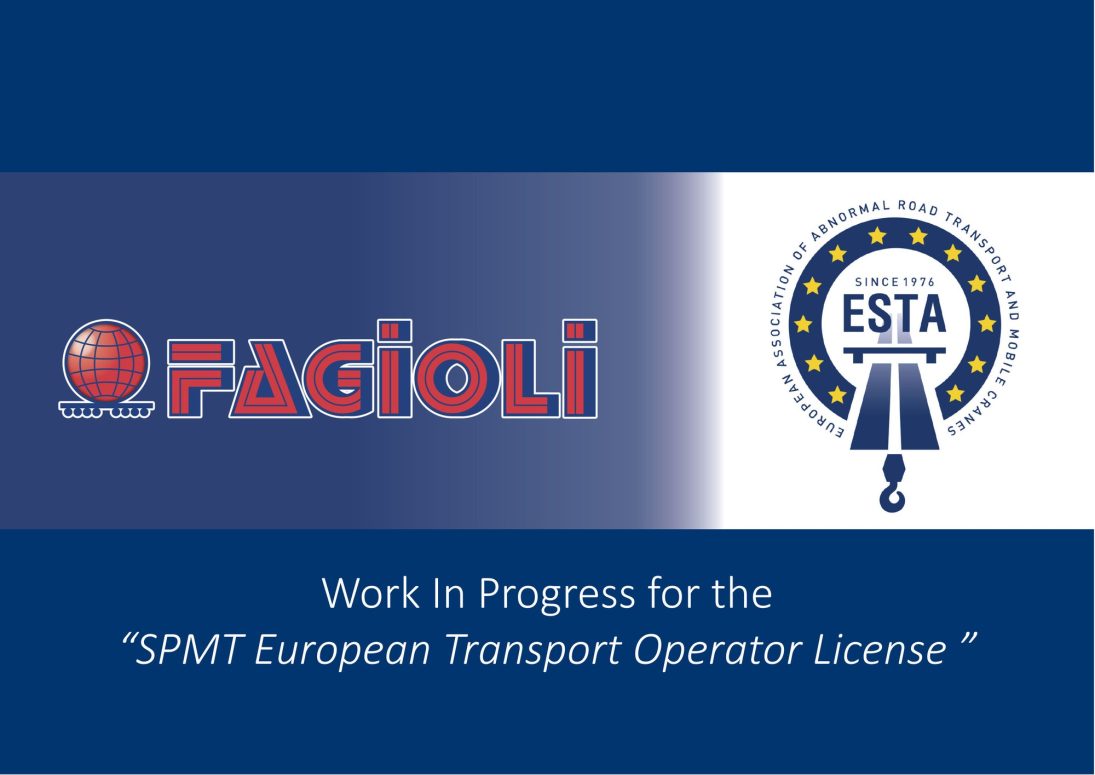Fagioli and ESTA announcement graphic for the work in progress on the SPMT European Transport Operator Licence