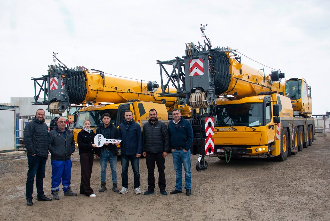 Two Grove GMK5150XL all-terrain cranes on site in Azerbaijan for AZFEN's offshore gas platform construction