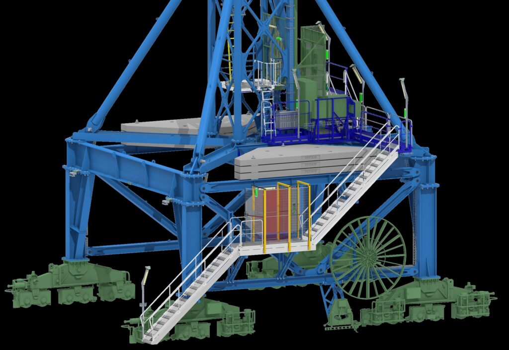 Second view of the gantry-mounted Potain tower crane engineered by Manitowoc Lift Solutions in France