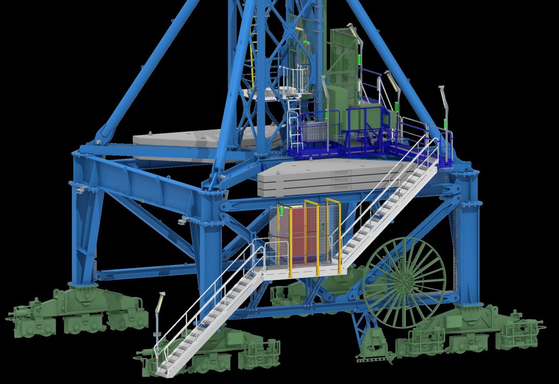 Second view of the gantry-mounted Potain tower crane engineered by Manitowoc Lift Solutions in France