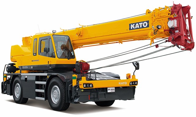 Kato SR-300R 30-tonne rough terrain crane with boom raised