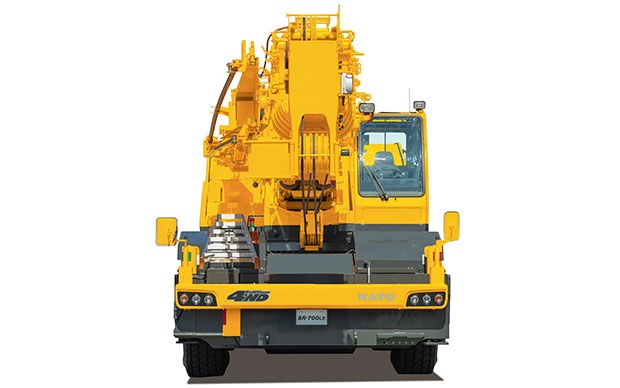 Kato SR-700L II rough terrain crane carrier and outrigger detail