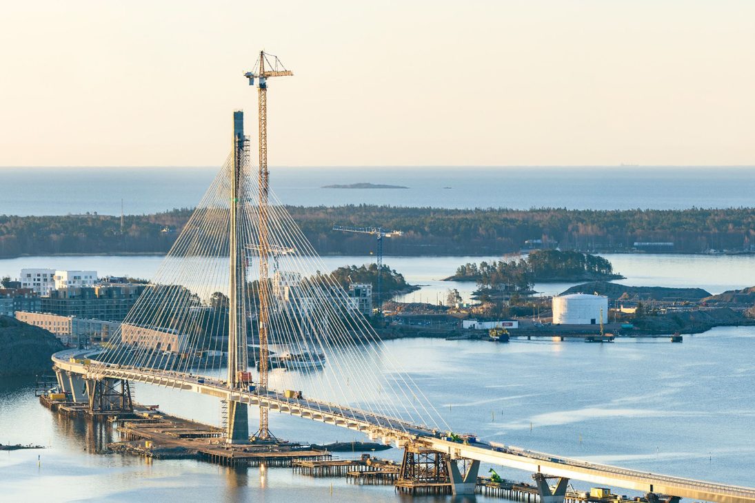 Liebherr 630 EC-H 40 Litronic tower crane at the Kruunuvuori Bridge pylon in Helsinki