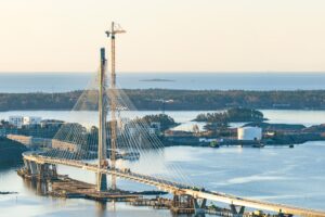 Liebherr 630 EC-H 40 Litronic tower crane at the Kruunuvuori Bridge pylon in Helsinki