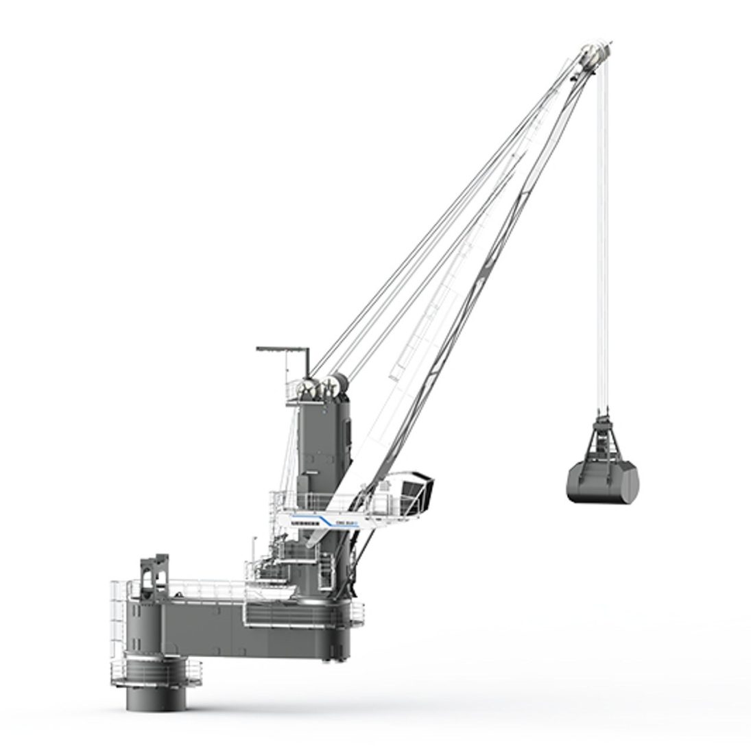 Liebherr CBG 310 four-rope grab crane with closed grab suspended from the boom