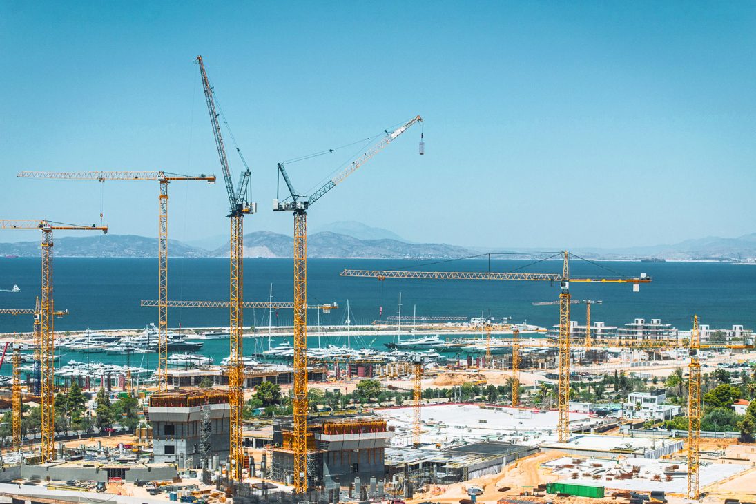 Liebherr tower cranes on the Hard Rock Hotel & Casino Athens construction site