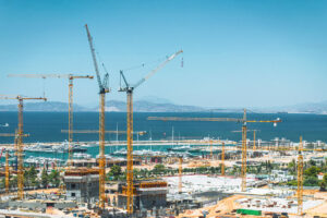 Liebherr tower cranes on the Hard Rock Hotel & Casino Athens construction site