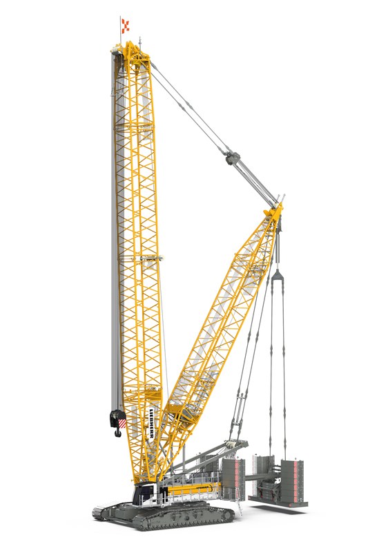 Liebherr LR 1400.1 SX crawler crane with derrick equipment and suspended counterweight