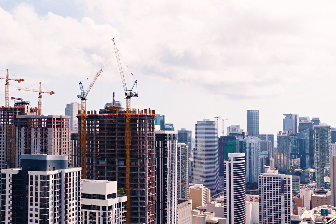 Liebherr tower cranes on high-rise construction sites in Miami