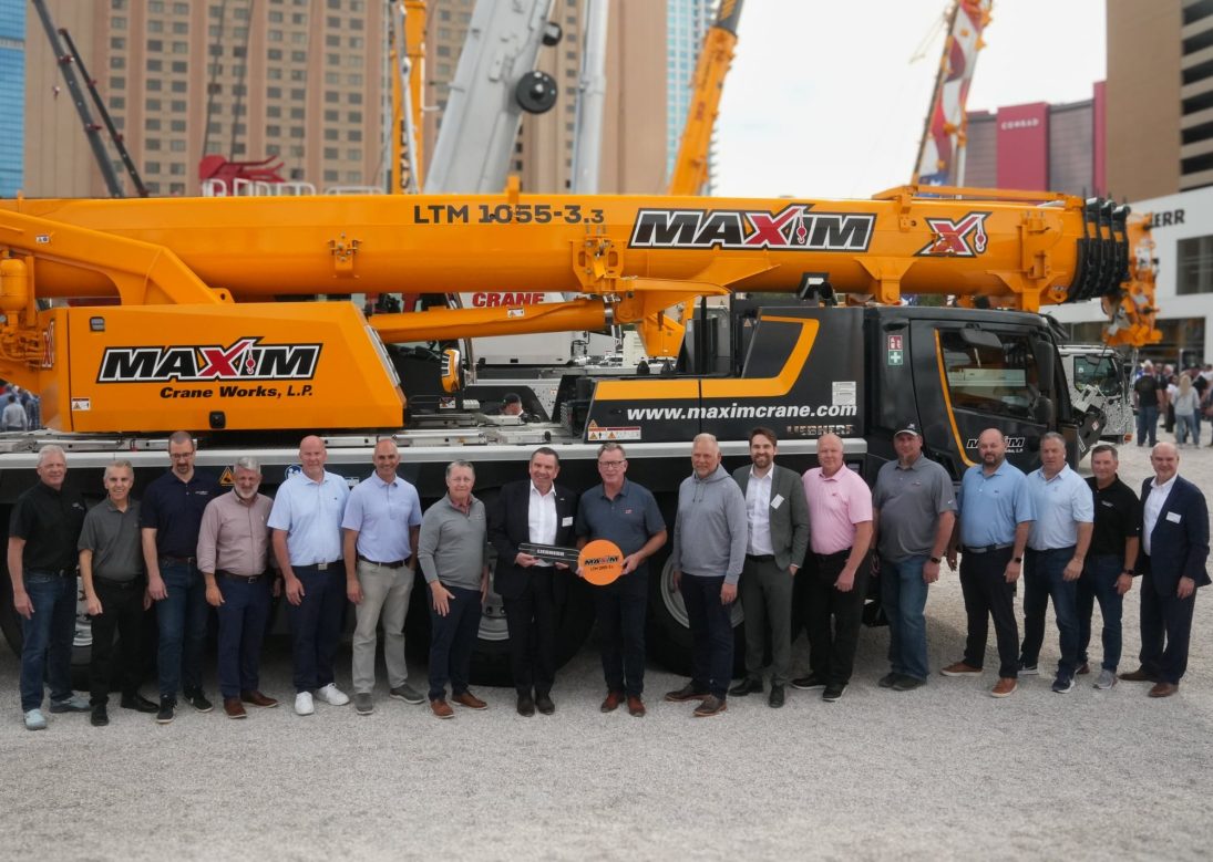 Liebherr LTM 1055-3.3 all-terrain crane in Maxim Crane Works livery handed over at ConExpo 2026