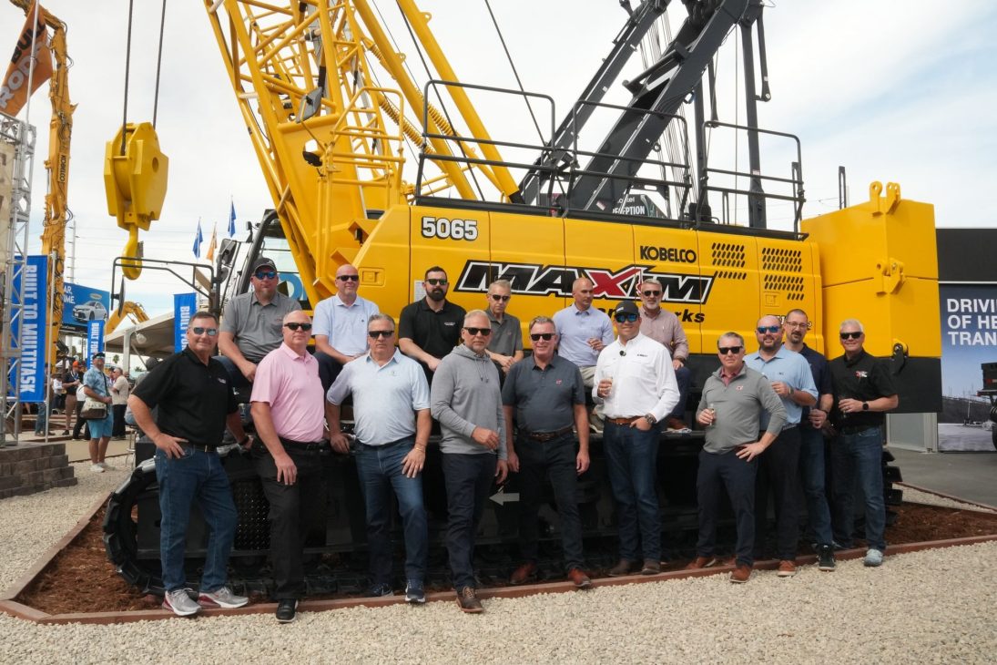 Kobelco 5065 crawler crane in Maxim Crane Works livery at ConExpo 2026