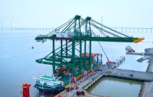 SANY dual-trolley ship-to-shore crane and rubber-tyred gantry cranes built for PSA terminals at the SANY Marine yard