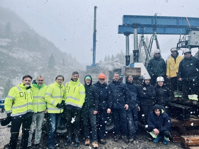 SANY SAC2500E all-terrain crane in Cristelli livery set up in the snow for the steel bridge span lift on the SS50 in the Italian Alps