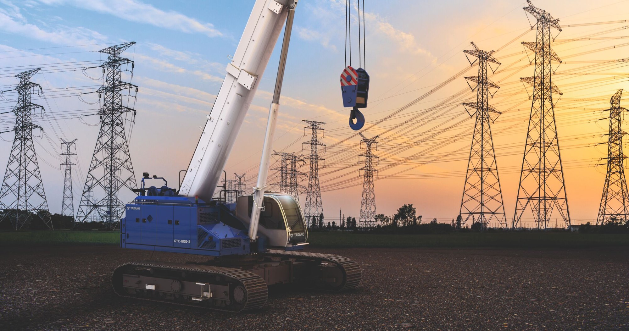 Tadano GTC-600-2 telescopic boom crawler crane with boom extended