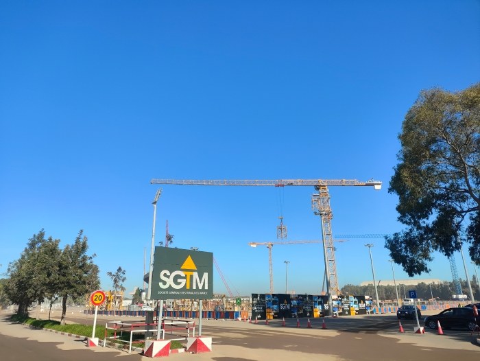 XCMG tower cranes standing over the national stadium construction site in Morocco