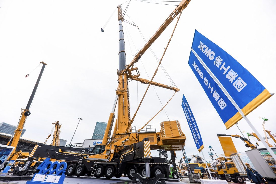 XCMG XCA4000 wheeled crane rigged on the XCMG stand at bauma China 2024