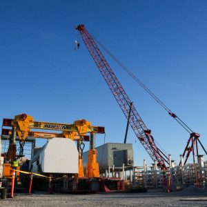 J&R Engineering hydraulic gantry and crawler crane on the Turney Energy Center site in Lathrop, Missouri