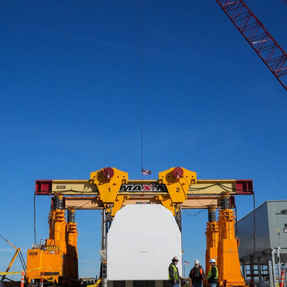 Gantry system straddling a major power block component at Turney Energy Center