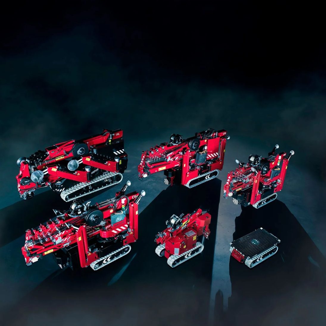 Hoeflon electric mini crane range lined up together