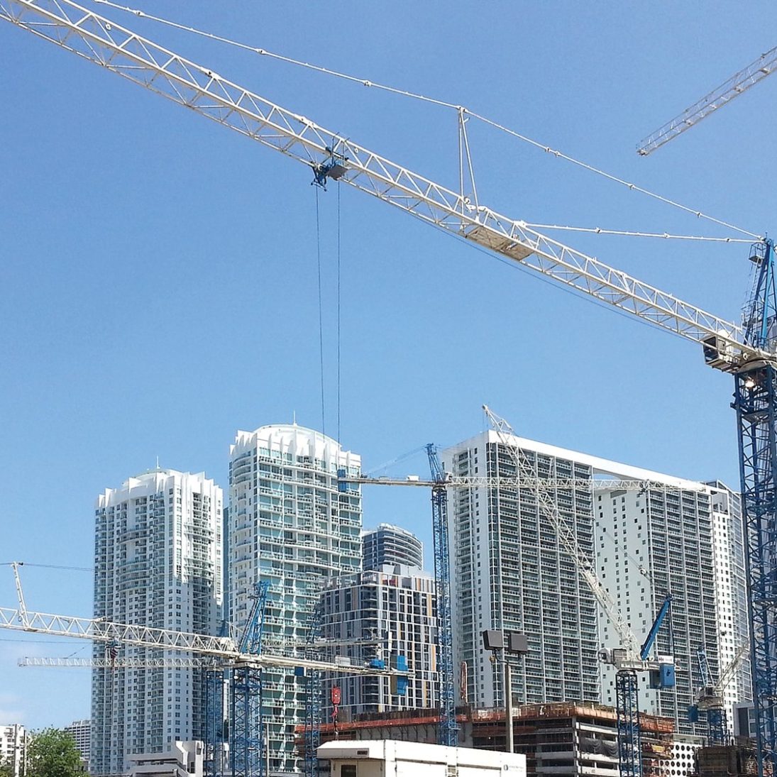 Tower cranes over the Brickell City Centre jobsite in downtown Miami