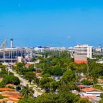 Panoramic view over Miami towards the Miami Freedom Park and Nu Stadium construction site