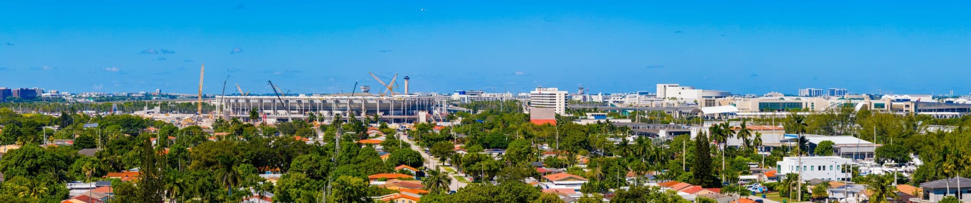 Panoramic view over Miami towards the Miami Freedom Park and Nu Stadium construction site