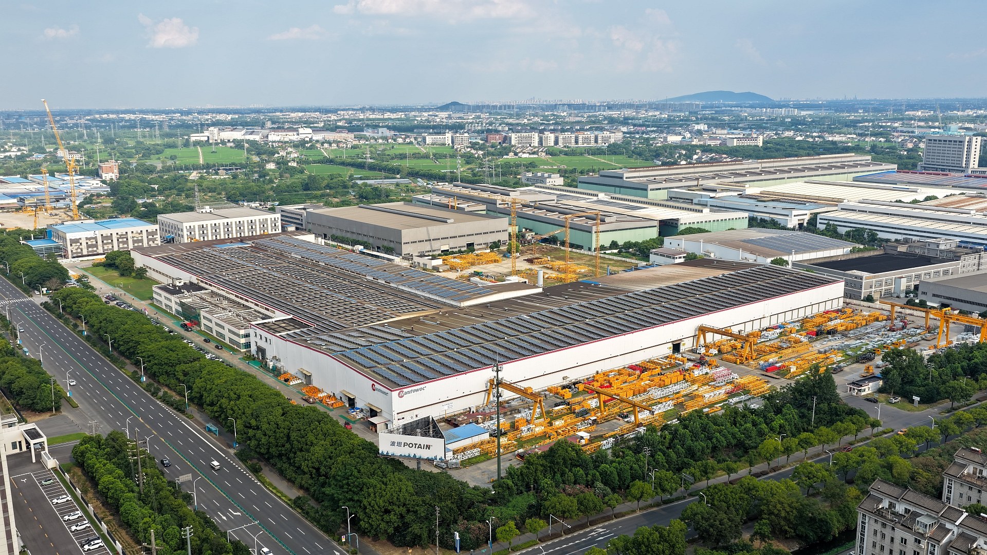 Aerial view of Manitowoc's Potain tower crane factory in Zhangjiagang, China