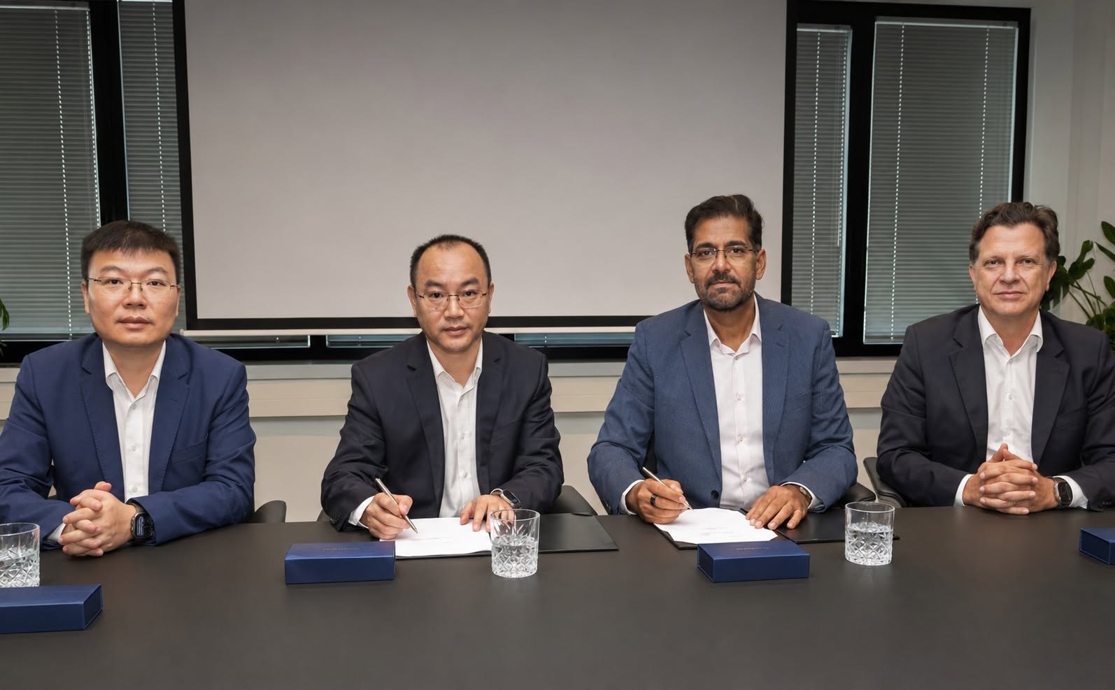 SANY Marine and Hanseatic Global Terminals executives signing the order for six STS cranes and 20 RTG cranes