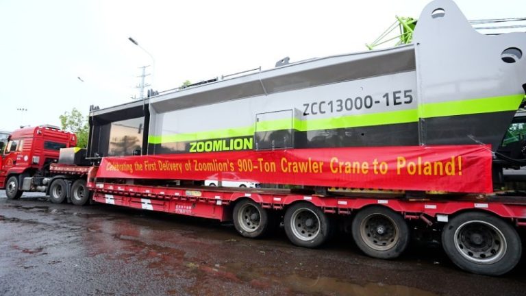 Zoomlion ZCC13000-1E5 900-tonne crawler crane being prepared for shipment to Poland