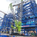 Zoomlion ZCC6000 crawler crane lifting steel components at the boiler house of an alumina captive power plant in West Kalimantan, Indonesia
