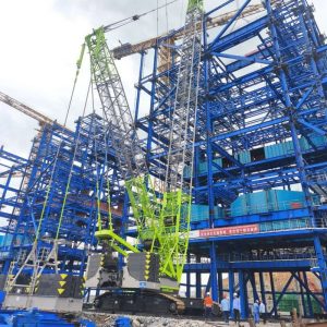 Zoomlion ZCC6000 crawler crane lifting steel components at the boiler house of an alumina captive power plant in West Kalimantan, Indonesia