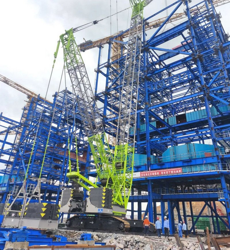 Zoomlion ZCC6000 crawler crane lifting steel components at the boiler house of an alumina captive power plant in West Kalimantan, Indonesia