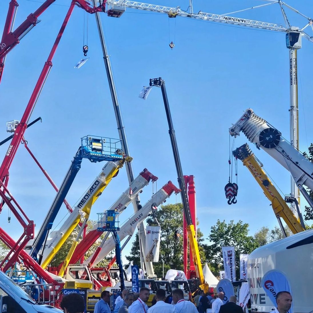 Cranes and aerial platforms on display at JDL Expo in Beaune, France