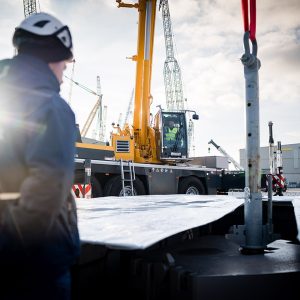 Crane operator competing in the Liebherr Game of Cranes competition