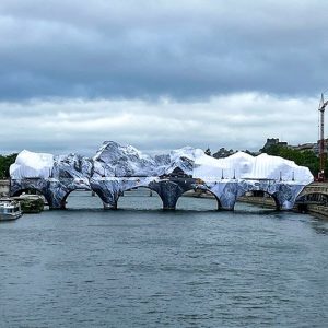 Liebherr MK 88-4.1 mobile construction crane repairing the La Caverne du Pont-Neuf art installation in Paris