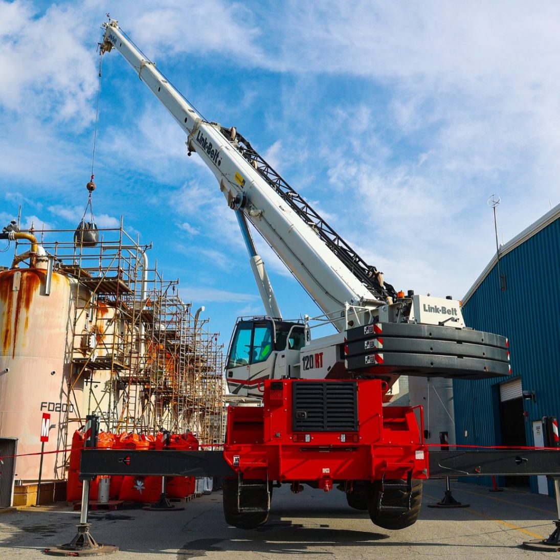 Link-Belt 120|RT rough terrain crane working at the Befesa zinc recycling plant in Mooresboro, North Carolina