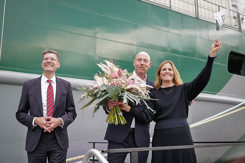 Godmother Patricia Ruf christens SAL's new heavy-lift vessel MV Patricia in Rostock