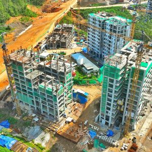 Potain MC 310 K12 and MC 205 B tower cranes on the presidential palace site in Nusantara, Indonesia