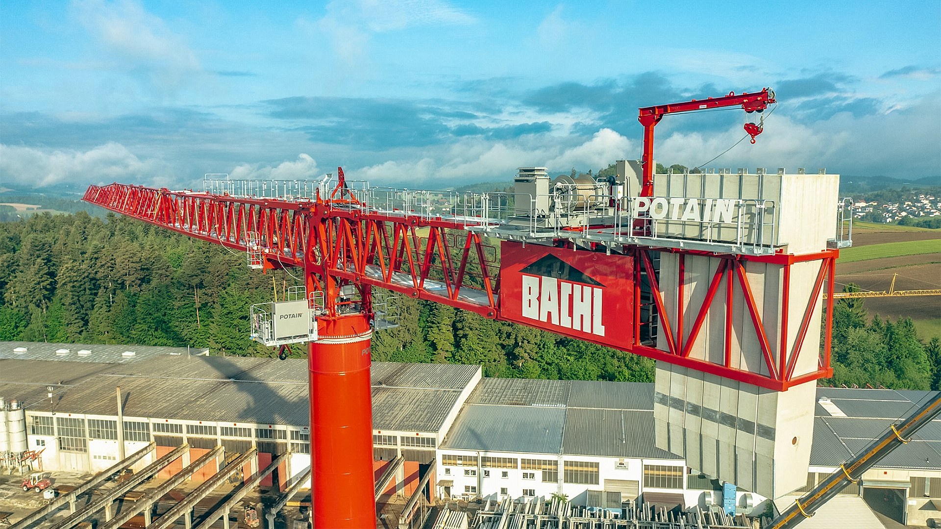 Potain MDT 1609 topless tower crane with 80 m jib at the BACHL Group facility in Germany