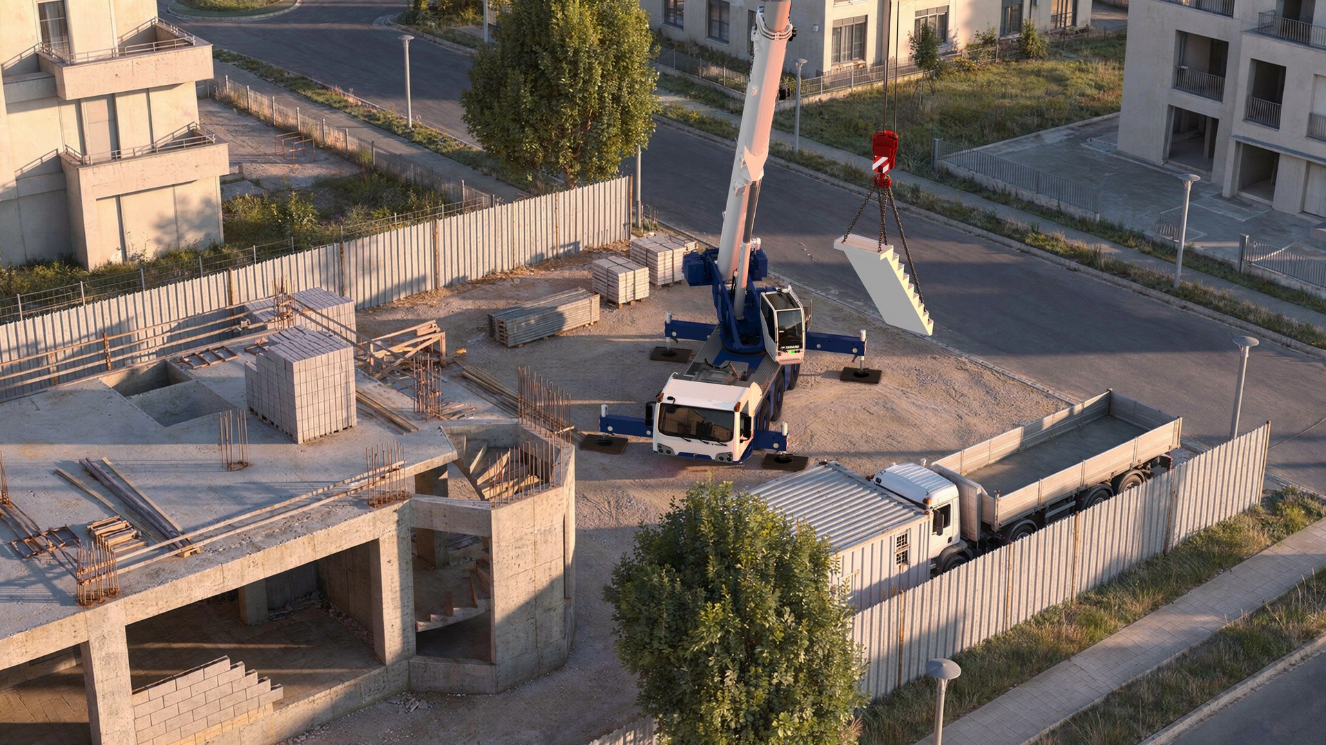 Tadano AC 3.060-2 working on a residential construction site