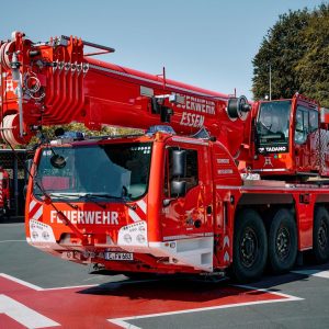 Tadano AC 4.080-1 all terrain crane in Feuerwehr Essen livery at the fire station