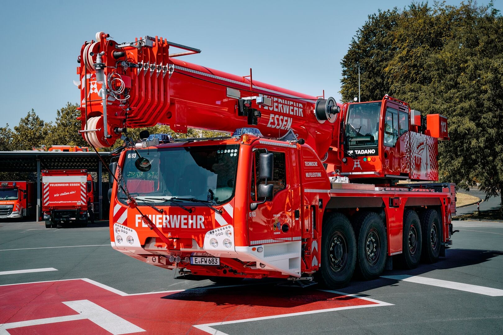 Tadano AC 4.080-1 all terrain crane in Feuerwehr Essen livery at the fire station