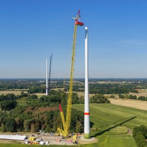 Liebherr LR 1800-1.0 with X3 boom system erecting an ENERCON E-160 EP5 wind turbine at the Heiden wind farm