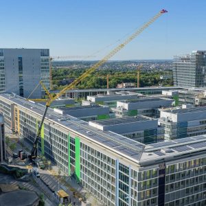 Liebherr LTM 1650-8.1 mobile crane with luffing jib at the European Parliament in Luxembourg