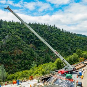 Link-Belt RTC-80130 SII rough terrain crane on the Mosquito Road bridge project near Placerville, California
