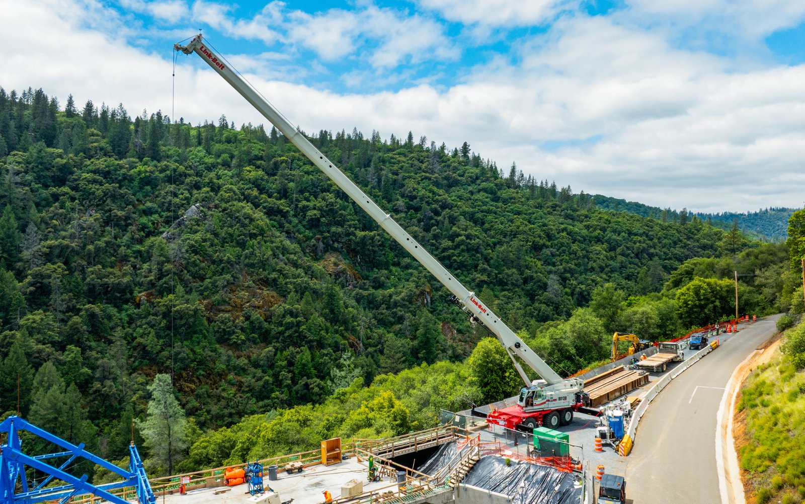 Link-Belt RTC-80130 SII rough terrain crane on the Mosquito Road bridge project near Placerville, California